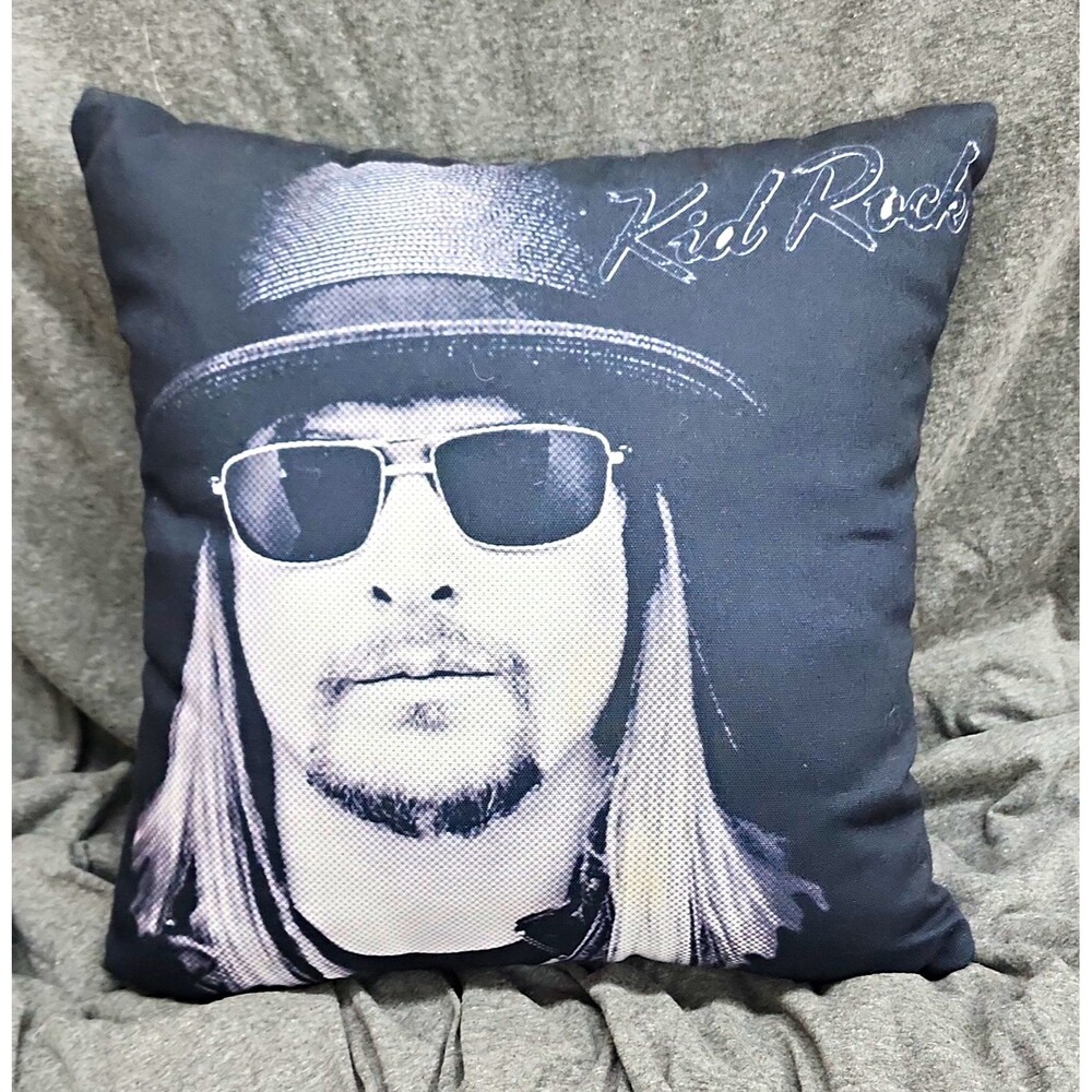 Kid Rock Black & White Photo Print 14x14 Square Decorative Throw Pillow Zipper